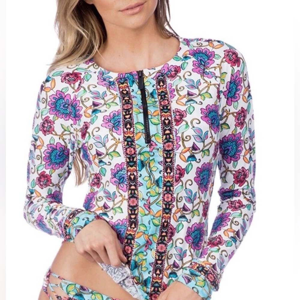 Nanette Lepore Rosarito Floral Rashguard Swim Top Sz S